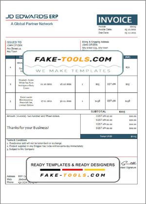 USA JD invoice template in Word and PDF format, fully editable