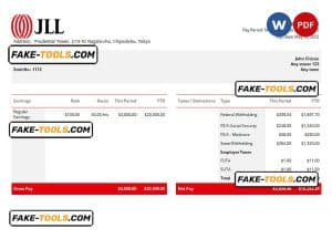 USA JLL real estate company pay stub Word and PDF template
