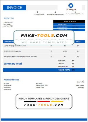 USA JP Morgan invoice template in Word and PDF format, fully editable