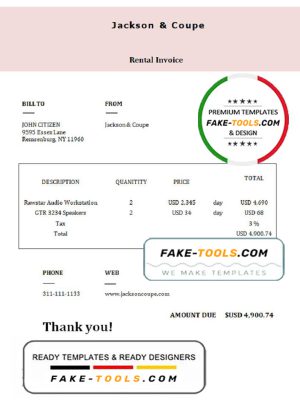 USA Jackson & Coupe invoice template in Word and PDF format, fully editable