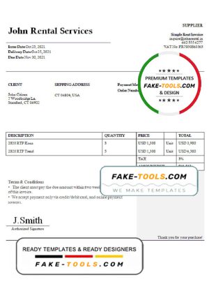 USA John Rental Services invoice template in Word and PDF format, fully editable