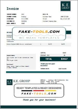 USA KE Group invoice template in Word and PDF format, fully editable