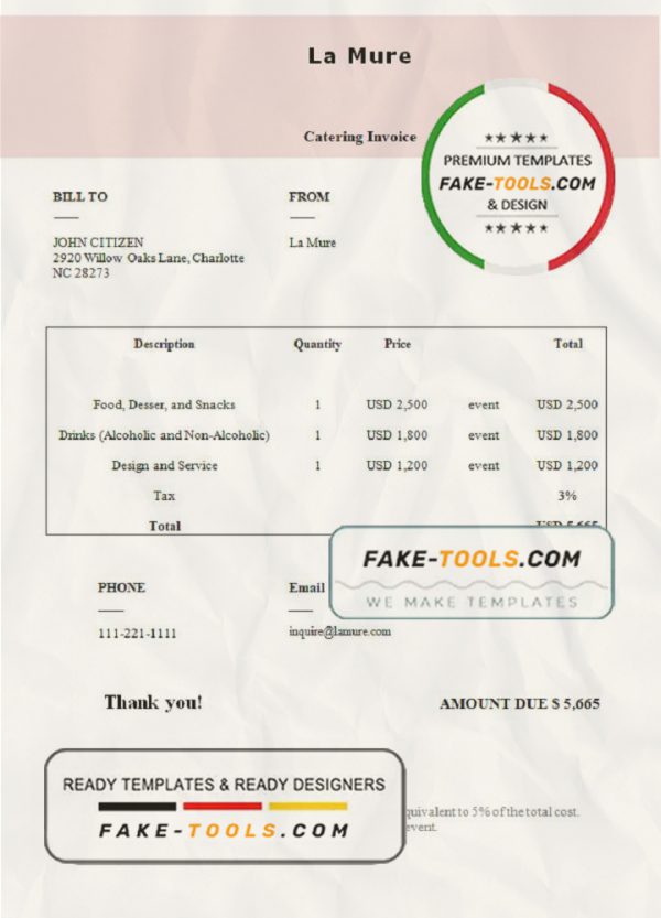 USA La Mure invoice template in Word and PDF format, fully editable scan effect