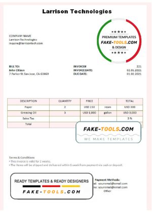 USA Larrison Technologies invoice template in Word and PDF format, fully editable