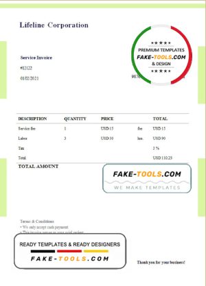 USA Lifeline Corporation invoice template in Word and PDF format, fully editable, version 1