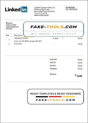 USA Linkedin invoice template in Word and PDF format, fully editable