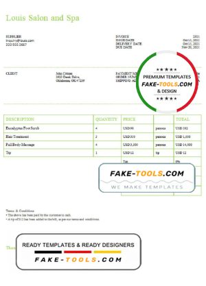 USA Louis Salon and Spa invoice template in Word and PDF format, fully editable