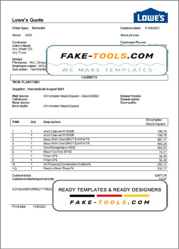 USA Lowe’s invoice template in Word and PDF format, fully editable