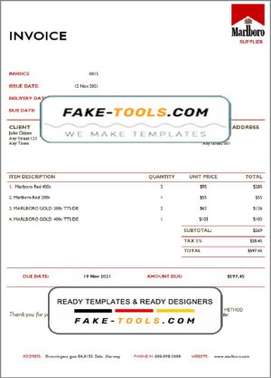 USA Marlboro invoice template in Word and PDF format, fully editable