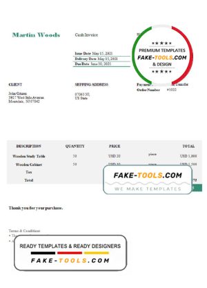 USA Martin Woods invoice template in Word and PDF format, fully editable