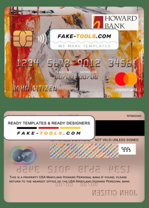 USA Maryland Howard Personal bank mastercard fully editable template in PSD format