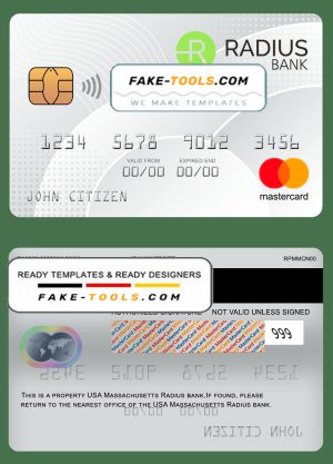USA Massachusetts Radius bank mastercard fully editable template in PSD format