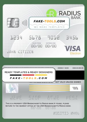 USA Massachusetts Radius bank visa electron card fully editable template in PSD format