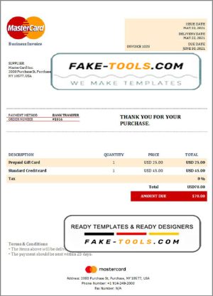 USA MasterCard invoice template in Word and PDF format, fully editable