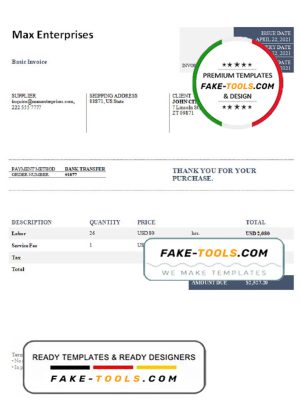 USA Max Enterprises invoice template in Word and PDF format, fully editable