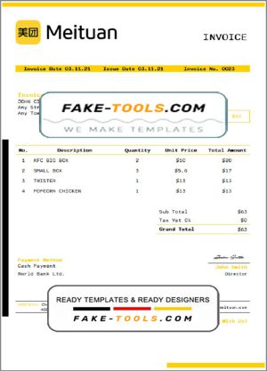 USA Meituan invoice template in Word and PDF format, fully editable