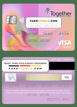USA Missouri Together Credit Union bank visa electron card fully editable template in PSD format