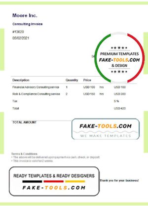 USA Moore Inc. invoice template in Word and PDF format, fully editable