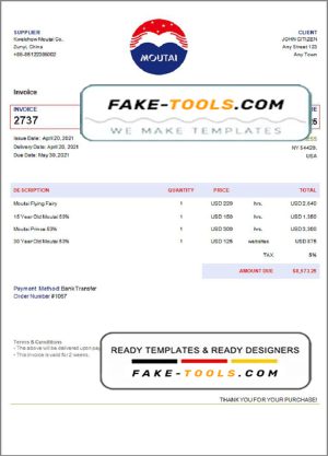 USA Moutai invoice template in Word and PDF format, fully editable