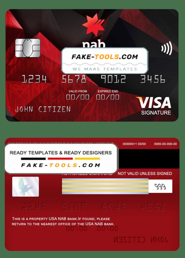USA NAB bank visa signature card fully editable template in PSD format
