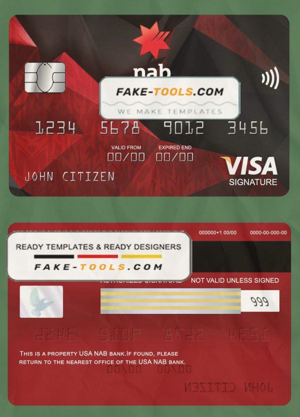 USA NAB bank visa signature card fully editable template in PSD format scan effect