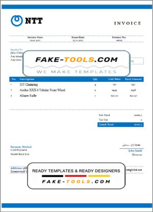USA NTT invoice template in Word and PDF format, fully editable