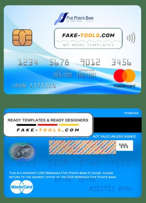 USA Nebraska Five Points Bank mastercard fully editable template in PSD format