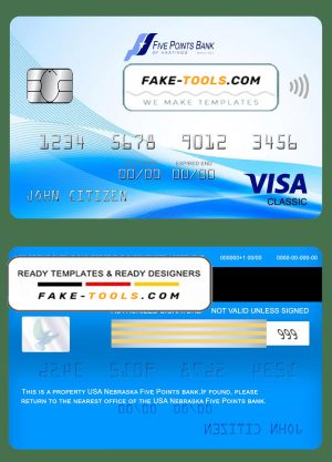 USA Nebraska Five Points Bank visa classic card fully editable template in PSD format