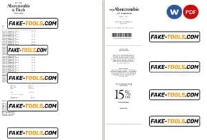 USA New York Abercrombie & Fitch payment check/receipt template Word and PDF template, fully editable