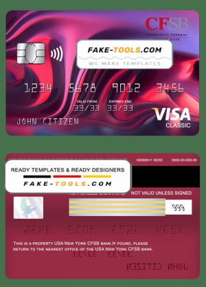 USA New York CFSB bank visa classic card fully editable template in PSD format