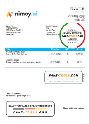 USA Nimoy Corp invoice template in Word and PDF format, fully editable