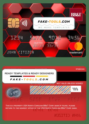 USA North Carolina BB&T Corp. bank mastercard fully editable template in PSD format