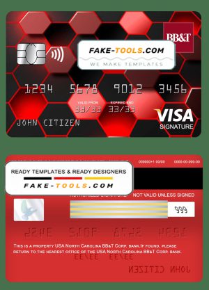 USA North Carolina BB&T Corp. bank visa signature card fully editable template in PSD format