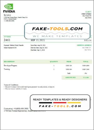 USA Nvidia invoice template in Word and PDF format, fully editable