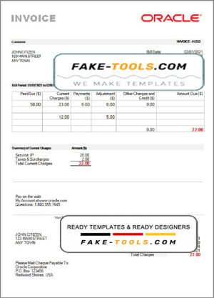 USA Oracle invoice template in Word and PDF format, fully editable