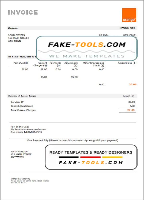 USA Orange invoice template in Word and PDF format, fully editable