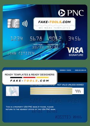 USA PNC bank visa signature card fully editable template in PSD format