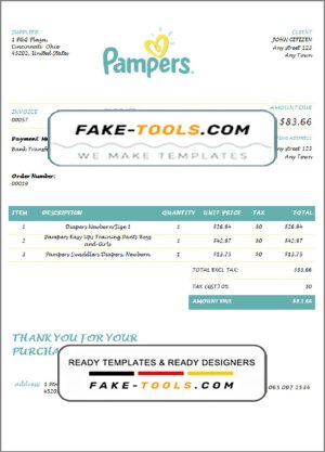 USA Pampers invoice template in Word and PDF format, fully editable
