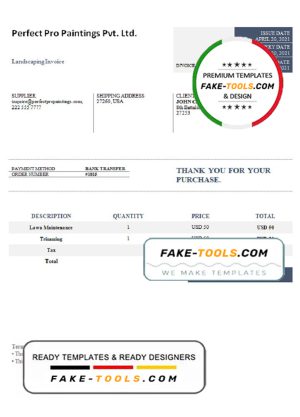 USA Perfect Pro Paintings Pvt. Ltd. invoice template in Word and PDF format, fully editable
