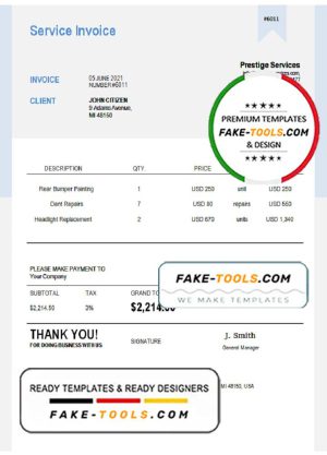 USA Prestige Services invoice template in Word and PDF format, fully editable