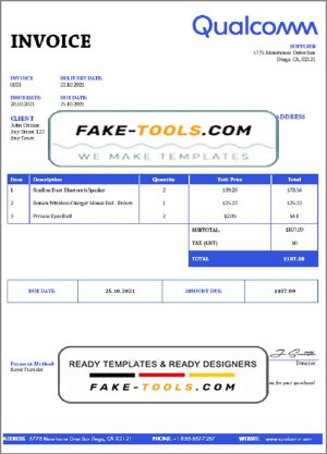 USA Qualcomm invoice template in Word and PDF (.doc and .pdf) format