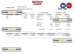 USA Quicken Loans Inc. mortgage loan company pay stub Word and PDF template