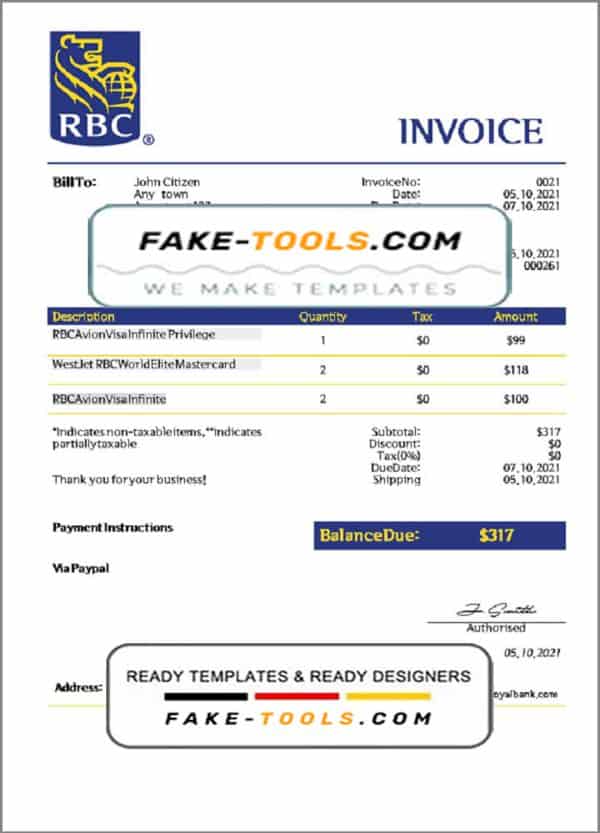 USA RBC invoice template in Word and PDF format, fully editable