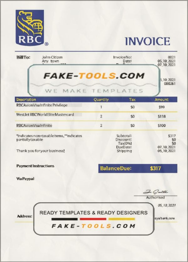 USA RBC invoice template in Word and PDF format, fully editable