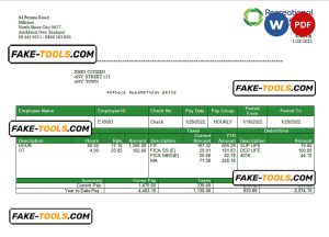 USA Recreational Services entertainment company pay stub Word and PDF template