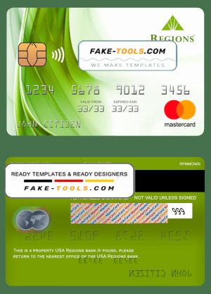 USA Regions bank mastercard fully editable template in PSD format