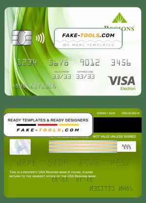 USA Regions bank visa electron card fully editable template in PSD format