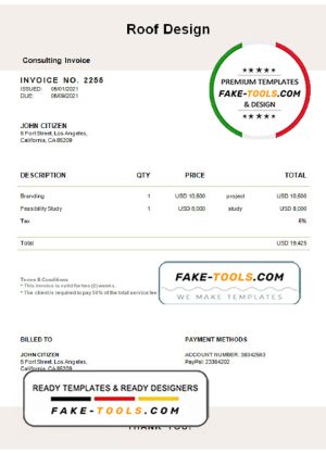 USA Roof Design invoice template in Word and PDF format, fully editable