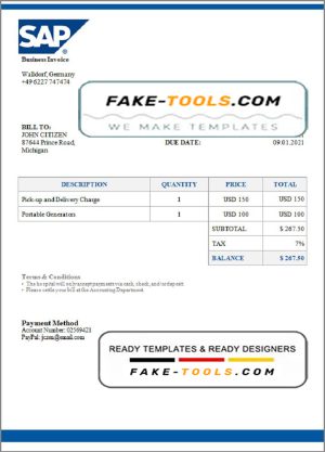 USA SAP invoice template in Word and PDF format, fully editable