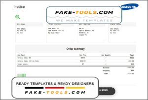 USA Samsung invoice template in Word and PDF format, fully editable